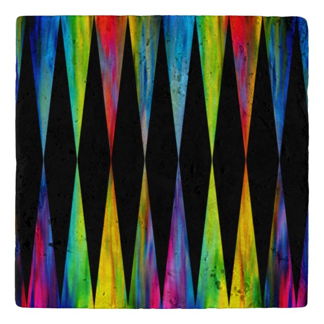 [Rainbow Fiesta] Harlequin Geometric Modern Black Trivet (Front)
