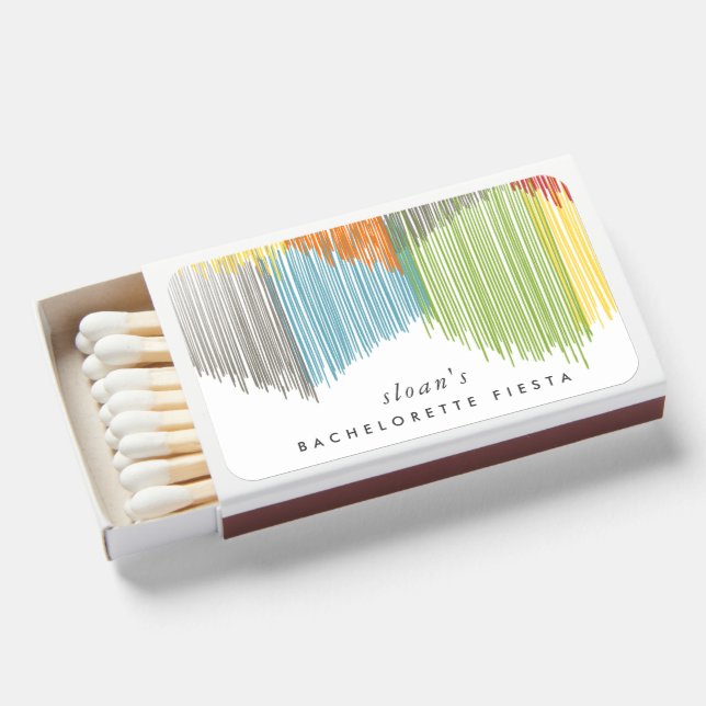 Rainbow Fiesta Modern Fringe Bachelorette Party  Matchboxes (Front Open)