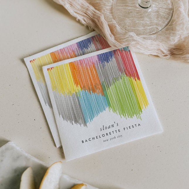 Rainbow Fiesta Modern Fringe Bachelorette Party Napkins (Colorful rainbow Modern Fringe fiesta paper party napkins.)