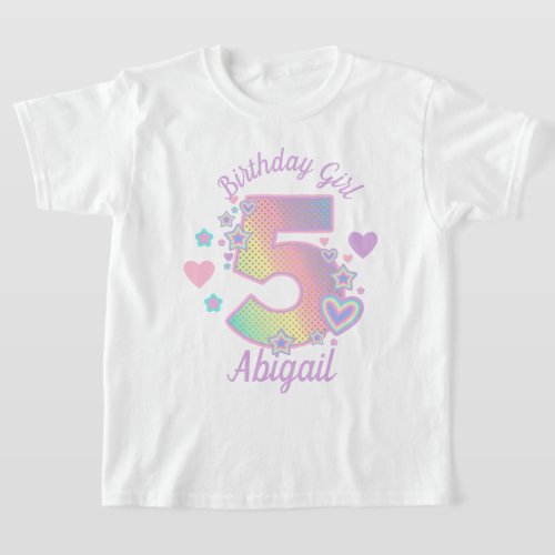 Rainbow Fifth Birthday Girl 5th Iridescent  T_Shirt