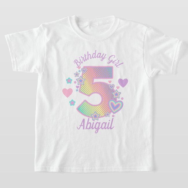 Rainbow Fifth Birthday Girl 5th Iridescent  T-Shirt