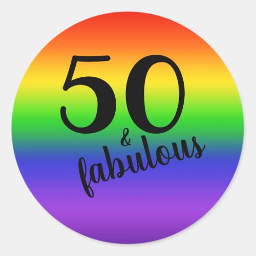 Rainbow Fifty and Fabulous 50th Birthday Party Classic Round Sticker