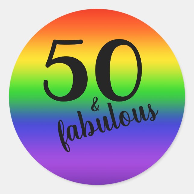 Rainbow Fifty and Fabulous 50th Birthday Party Classic Round Sticker (Front)