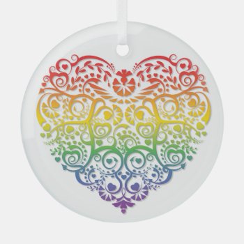 Rainbow  Filigree Heart Glass Ornament by LilithDeAnu at Zazzle