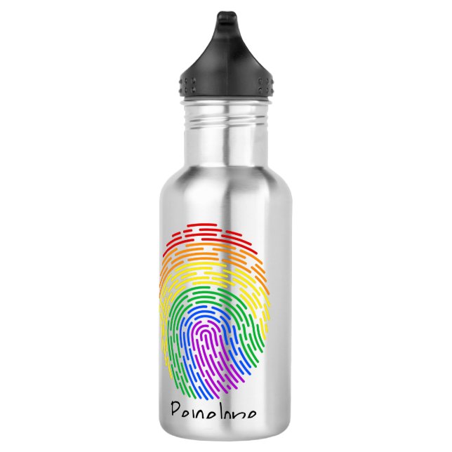 Rainbow Fingerprint Monogram Stainless Steel Water Bottle (Right)