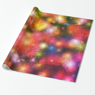 Rainbow Fireworks Colorful Festive Christmas Stars Wrapping Paper