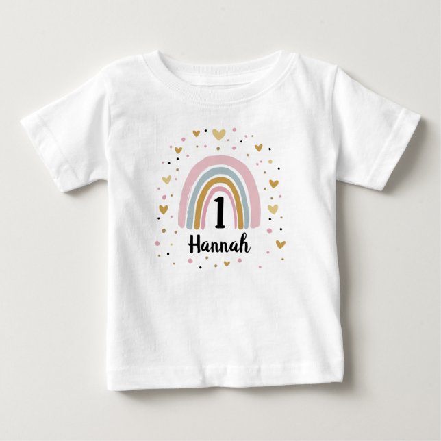 Rainbow First Birthday Baby Shirt One Year Old (Front)