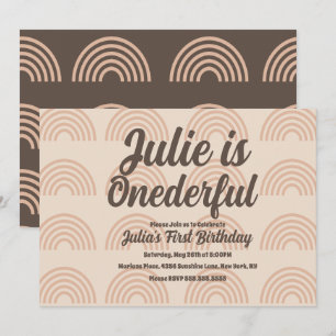 Rainbow First Birthday Onederful Dot Earthy Invitation