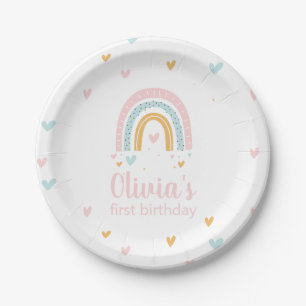 Rainbow First Birthday Party Plate