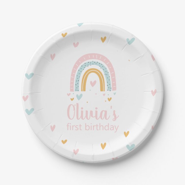 Rainbow First Birthday Party Plate (Front)