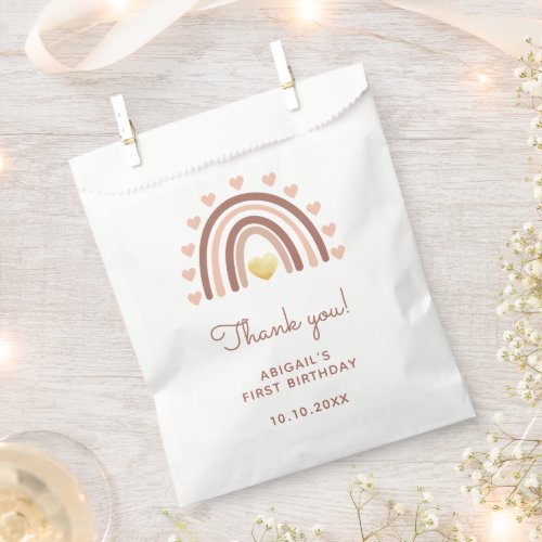 Rainbow First Birthday Thank You Blush Pink Favor Bag