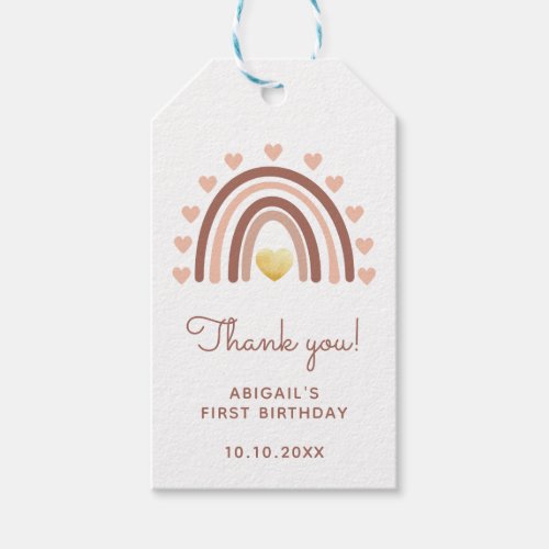 Rainbow First Birthday Thank You Blush Pink Gift Tags