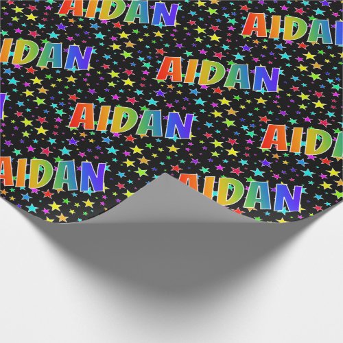 Rainbow First Name AIDAN  Stars Wrapping Paper