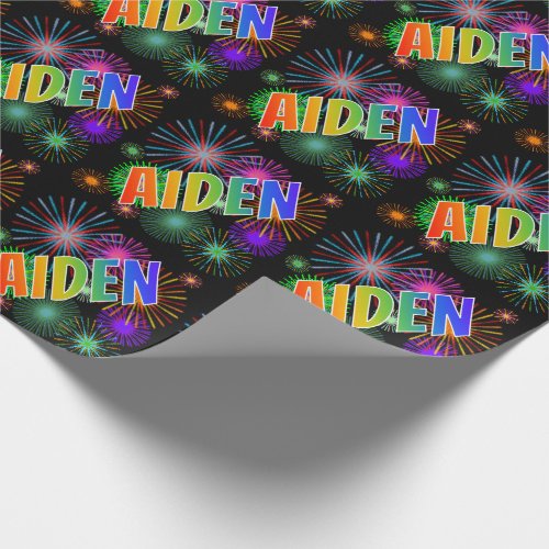 Rainbow First Name AIDEN  Fireworks Wrapping Paper