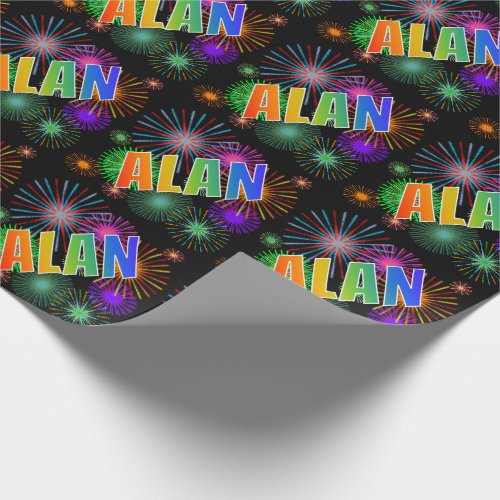Rainbow First Name ALAN  Fireworks Wrapping Paper