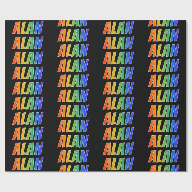 Rainbow First Name "ALAN"; Fun & Colorful Wrapping Paper (Flat)