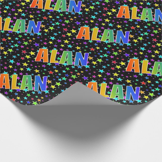 Rainbow First Name "ALAN" + Stars Wrapping Paper (Corner)
