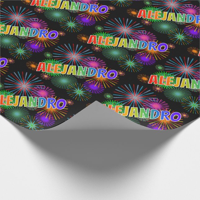 Rainbow First Name "ALEJANDRO" + Fireworks Wrapping Paper (Corner)