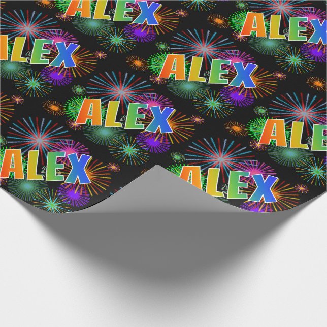 Rainbow First Name "ALEX" + Fireworks Wrapping Paper (Corner)
