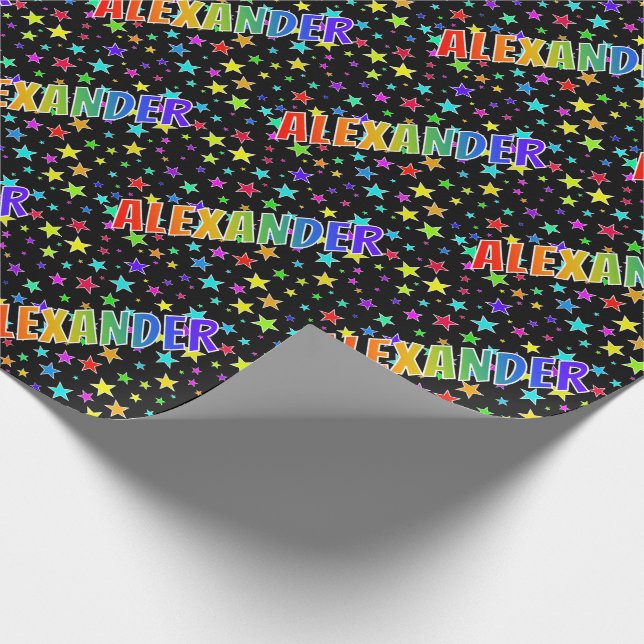 Rainbow First Name "ALEXANDER" + Stars Wrapping Paper (Corner)