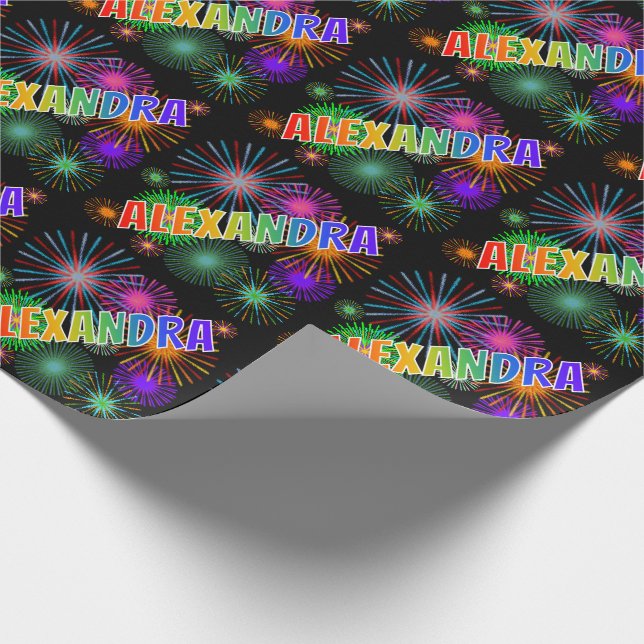 Rainbow First Name "ALEXANDRA" + Fireworks Wrapping Paper (Corner)