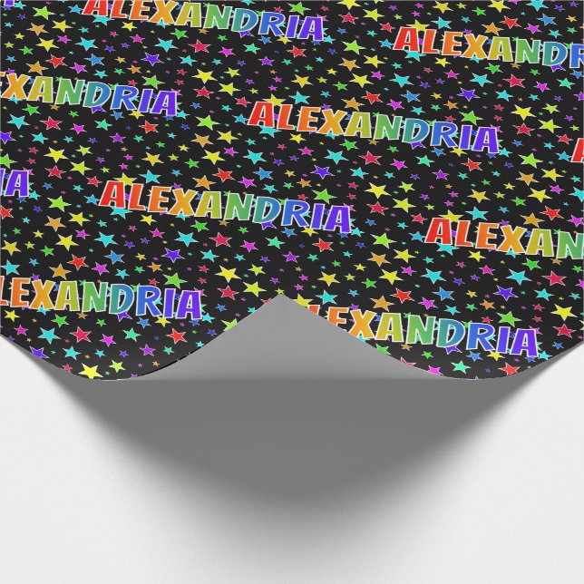 Rainbow First Name "ALEXANDRIA" + Stars Wrapping Paper (Corner)