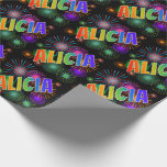 [ Thumbnail: Rainbow First Name "Alicia" + Fireworks Wrapping Paper ]
