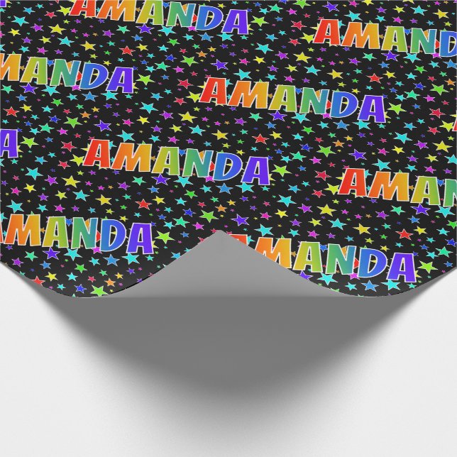 Rainbow First Name "AMANDA" + Stars Wrapping Paper (Corner)