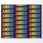 [ Thumbnail: Rainbow First Name "Amber"; Fun & Colorful Wrapping Paper ]
