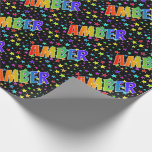 [ Thumbnail: Rainbow First Name "Amber" + Stars Wrapping Paper ]