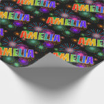 [ Thumbnail: Rainbow First Name "Amelia" + Fireworks Wrapping Paper ]