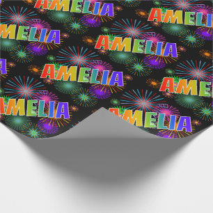 Rainbow First Name "AMELIA" + Fireworks Wrapping Paper