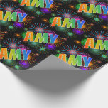 [ Thumbnail: Rainbow First Name "Amy" + Fireworks Wrapping Paper ]