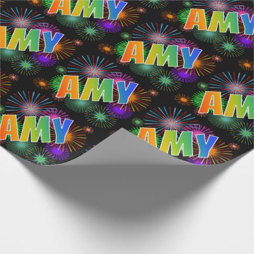 Rainbow First Name AMY  Fireworks Wrapping Paper
