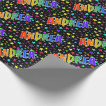 [ Thumbnail: Rainbow First Name "Andrea" + Stars Wrapping Paper ]