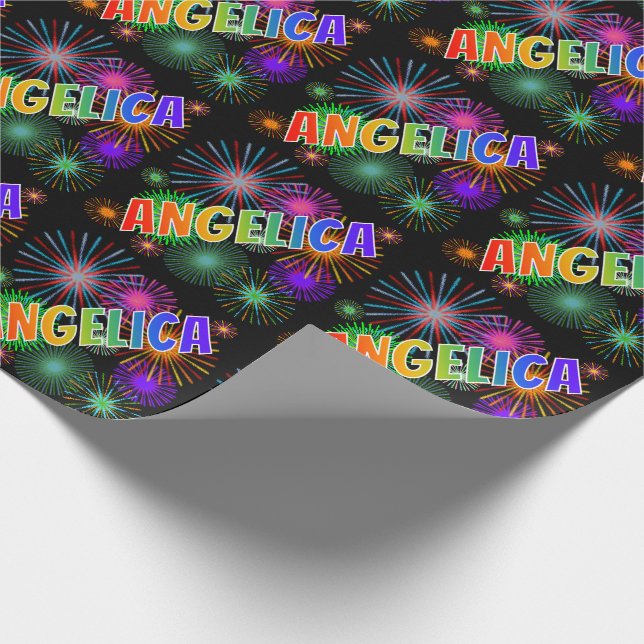 Rainbow First Name "ANGELICA" + Fireworks Wrapping Paper (Corner)