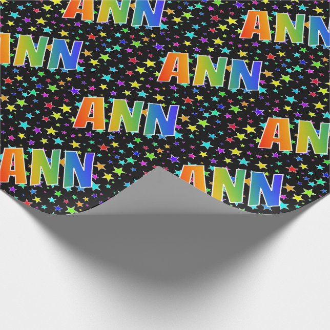 Rainbow First Name "ANN" + Stars Wrapping Paper (Corner)
