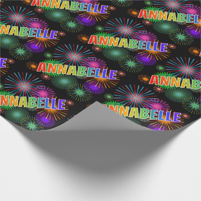 Rainbow First Name "ANNABELLE" + Fireworks Wrapping Paper (Corner)