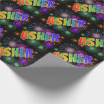 [ Thumbnail: Rainbow First Name "Asher" + Fireworks Wrapping Paper ]