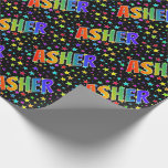 [ Thumbnail: Rainbow First Name "Asher" + Stars Wrapping Paper ]
