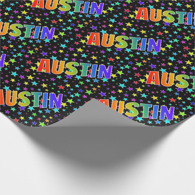 Rainbow First Name "AUSTIN" + Stars Wrapping Paper (Corner)