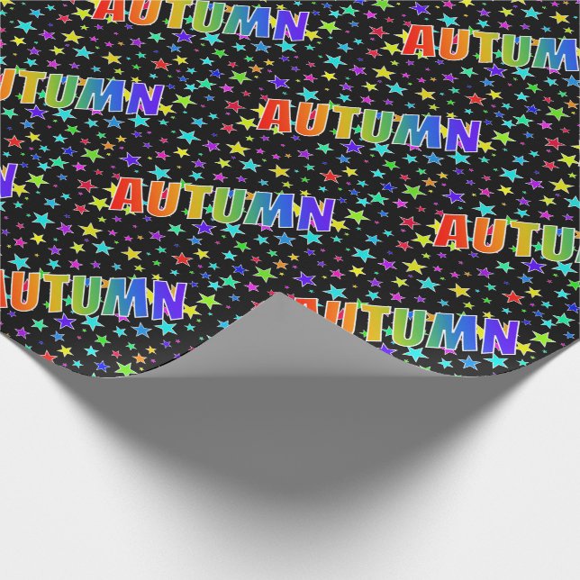 Rainbow First Name "AUTUMN" + Stars Wrapping Paper (Corner)