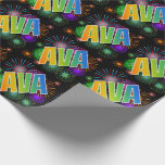 [ Thumbnail: Rainbow First Name "Ava" + Fireworks Wrapping Paper ]