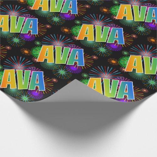 Rainbow First Name AVA  Fireworks Wrapping Paper