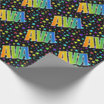 [ Thumbnail: Rainbow First Name "Ava" + Stars Wrapping Paper ]