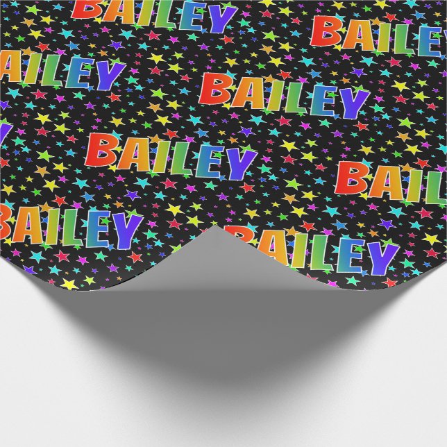 Rainbow First Name "BAILEY" + Stars Wrapping Paper (Corner)