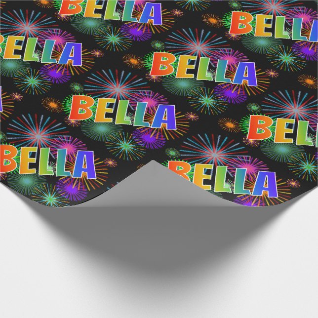 Rainbow First Name "BELLA" + Fireworks Wrapping Paper (Corner)