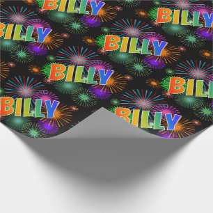 Rainbow First Name "BILLY" + Fireworks Wrapping Paper