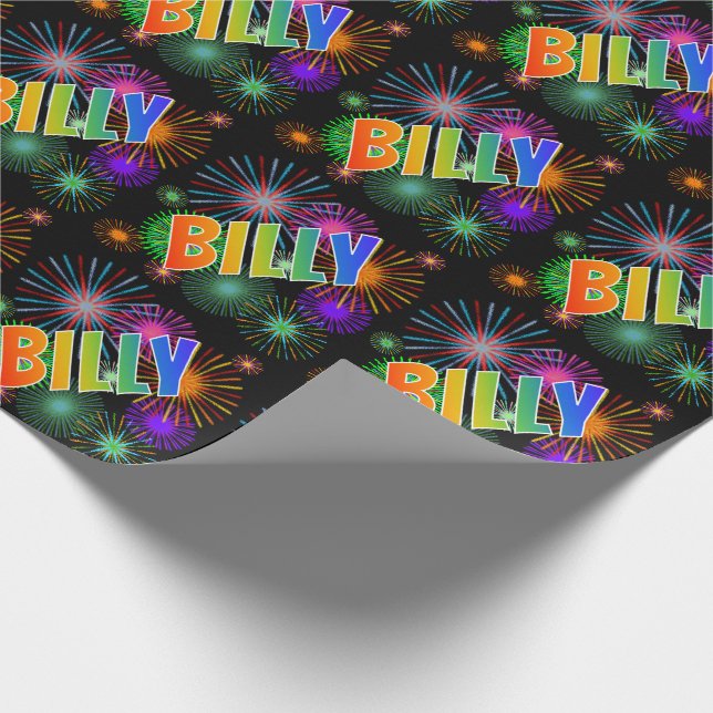 Rainbow First Name "BILLY" + Fireworks Wrapping Paper (Corner)