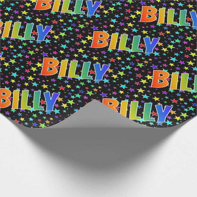 Rainbow First Name "BILLY" + Stars Wrapping Paper (Corner)